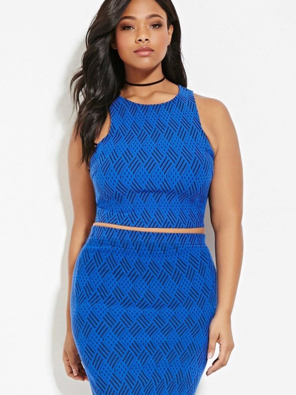 Forever 21 Plus Size Black Royal Geo-patterned Top 1X/2X/3X